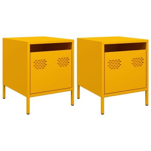 Tables de chevet 2 pcs jaune moutarde 35x39x43,5 cm acier - Photo n°2; ?>