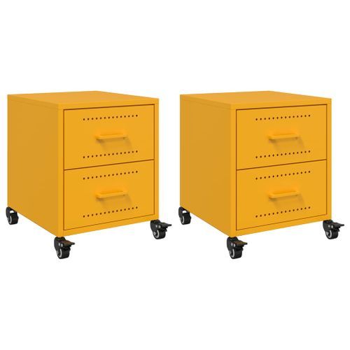 Tables de chevet 2 pcs jaune moutarde 36x39x43,5 cm acier - Photo n°2; ?>