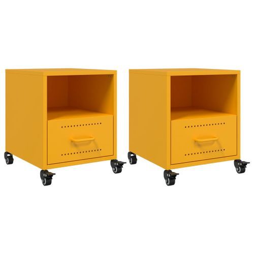 Tables de chevet 2 pcs jaune moutarde 36x39x43,5 cm acier - Photo n°2; ?>