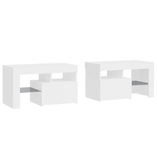 Tables de chevet 2 pcs lumières LED Blanc brillant 70x36,5x40cm - Photo n°3; ?>