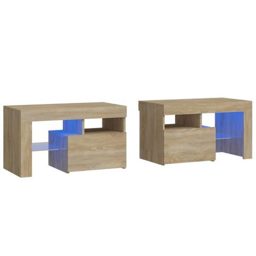 Tables de chevet 2 pcs lumières LED Chêne sonoma 70x36,5x40 cm - Photo n°2; ?>