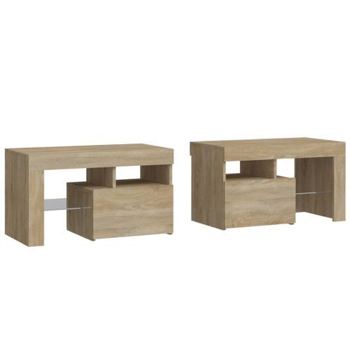 Tables de chevet 2 pcs lumières LED Chêne sonoma 70x36,5x40 cm - Photo n°3; ?>