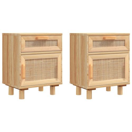 Tables de chevet 2 pcs Marron Bois pin massif et rotin naturel - Photo n°2; ?>