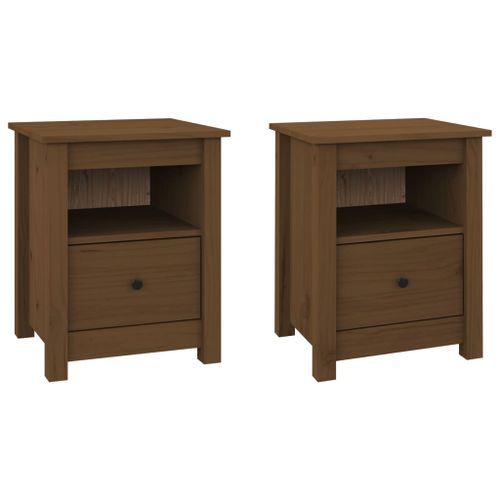 Tables de chevet 2 pcs Marron miel 40x35x49 cm Bois pin massif - Photo n°2; ?>