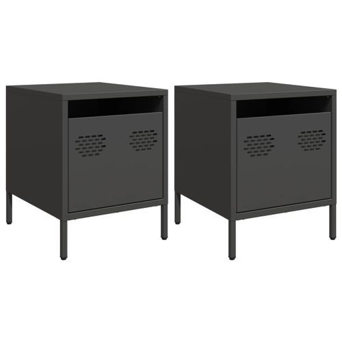 Tables de chevet 2 pcs noir 35x39x43,5 cm acier - Photo n°2; ?>