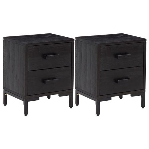 Tables de chevet 2 pcs Noir 36x30x45 cm Bois de pin massif - Photo n°2; ?>