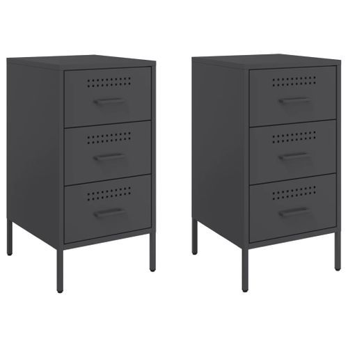 Tables de chevet 2 pcs noir 36x39x68 cm acier laminé à froid - Photo n°2; ?>