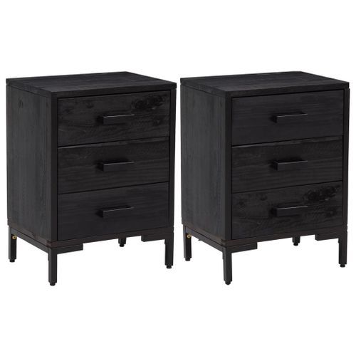 Tables de chevet 2 pcs Noir 40x30x55 cm Bois de pin massif - Photo n°2; ?>