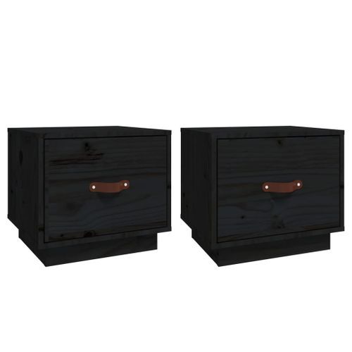 Tables de chevet 2 pcs Noir 40x34x35 cm Bois de pin massif - Photo n°2; ?>