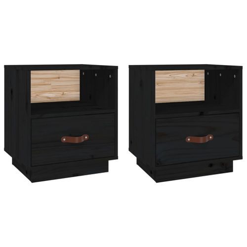 Tables de chevet 2 pcs Noir 40x34x45 cm Bois de pin massif - Photo n°2; ?>