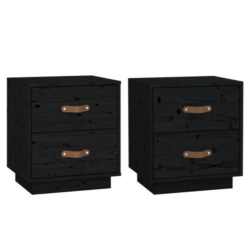 Tables de chevet 2 pcs Noir 40x34x45 cm Bois de pin massif - Photo n°2; ?>