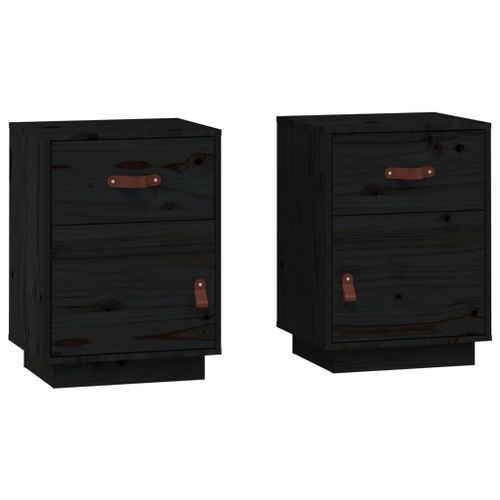 Tables de chevet 2 pcs Noir 40x34x55 cm Bois de pin massif - Photo n°2; ?>