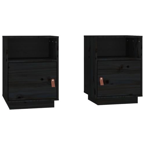 Tables de chevet 2 pcs Noir 40x34x55 cm Bois de pin massif - Photo n°2; ?>