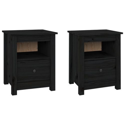 Tables de chevet 2 pcs Noir 40x35x49 cm Bois de pin massif - Photo n°2; ?>