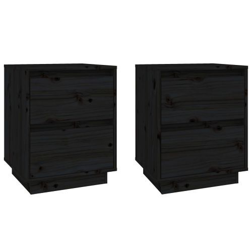 Tables de chevet 2 pcs Noir 40x35x50 cm Bois de pin solide - Photo n°2; ?>