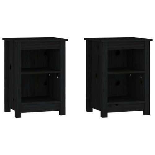 Tables de chevet 2 pcs Noir 40x35x55 cm Bois de pin solide - Photo n°2; ?>