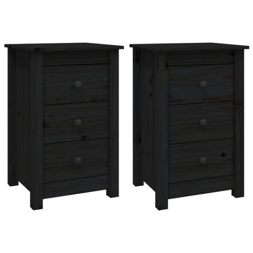 Tables de chevet 2 pcs Noir 40x35x61,5 cm Bois de pin massif - Photo n°2; ?>