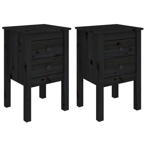 Tables de chevet 2 pcs Noir 40x35x61,5 cm Bois de pin massif - Photo n°2; ?>