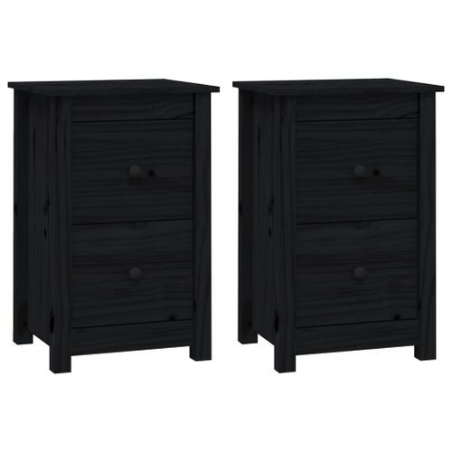 Tables de chevet 2 pcs Noir 40x35x61,5 cm Bois de pin massif - Photo n°2; ?>