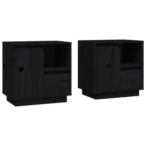 Tables de chevet 2 pcs Noir 50x34x50 cm Bois de pin massif - Photo n°2; ?>