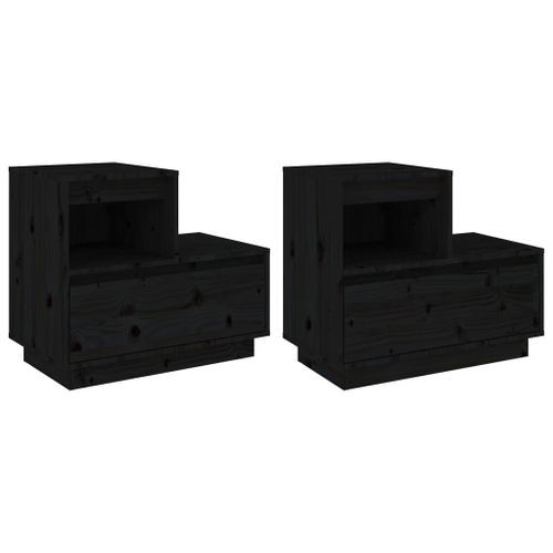 Tables de chevet 2 pcs Noir 60x34x51 cm Bois de pin solide - Photo n°2; ?>