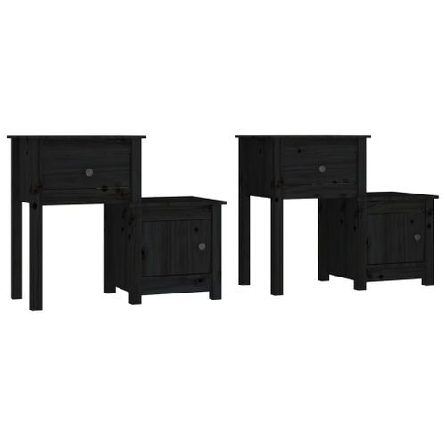 Tables de chevet 2 pcs Noir 79,5x38x65,5 cm Bois de pin massif - Photo n°2; ?>