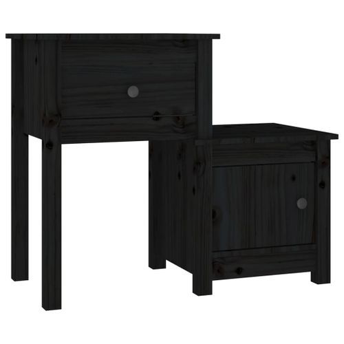 Tables de chevet 2 pcs Noir 79,5x38x65,5 cm Bois de pin massif - Photo n°3; ?>