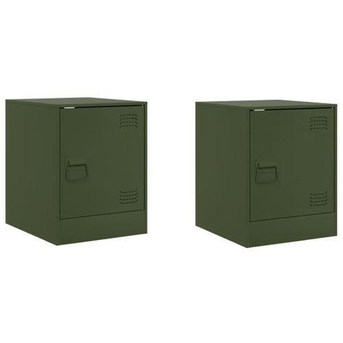 Tables de chevet 2 pcs noir vert olive 34,5x39x44 cm acier - Photo n°2; ?>