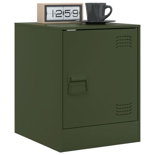 Tables de chevet 2 pcs noir vert olive 34,5x39x44 cm acier - Photo n°3; ?>