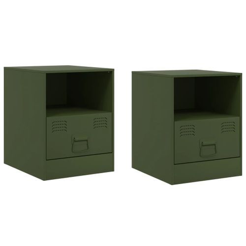 Tables de chevet 2 pcs noir vert olive 34,5x39x44 cm acier - Photo n°2; ?>