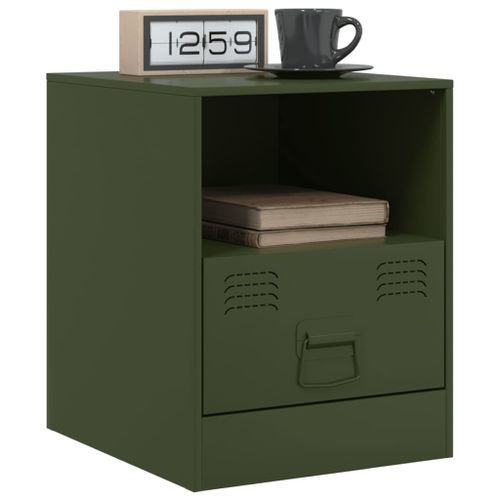 Tables de chevet 2 pcs noir vert olive 34,5x39x44 cm acier - Photo n°3; ?>