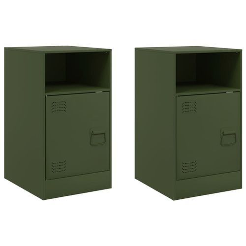 Tables de chevet 2 pcs noir vert olive 34,5x39x62 cm acier - Photo n°2; ?>