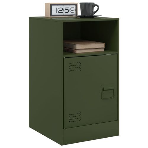 Tables de chevet 2 pcs noir vert olive 34,5x39x62 cm acier - Photo n°3; ?>