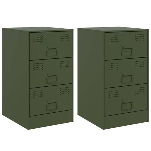 Tables de chevet 2 pcs noir vert olive 34,5x39x62 cm acier - Photo n°2; ?>