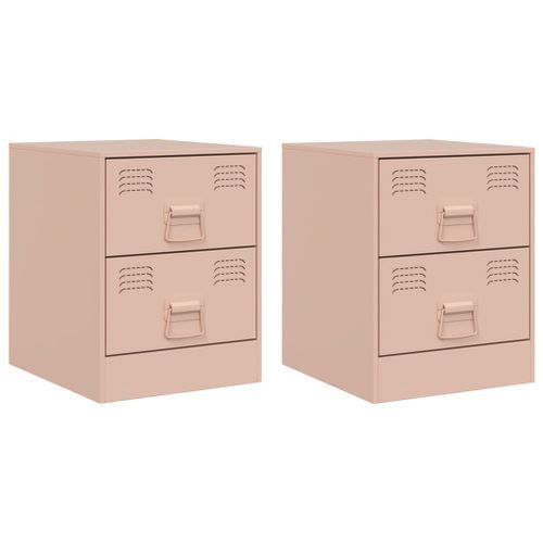 Tables de chevet 2 pcs rose 34,5x39x44 cm acier - Photo n°2; ?>