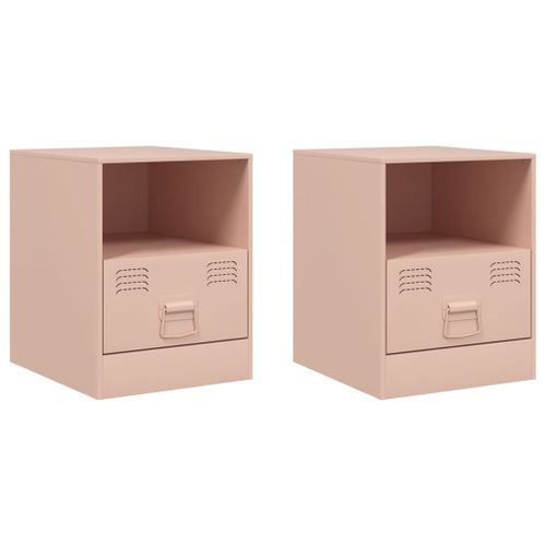 Tables de chevet 2 pcs rose 34,5x39x44 cm acier - Photo n°2; ?>