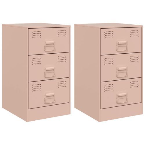 Tables de chevet 2 pcs rose 34,5x39x62 cm acier - Photo n°2; ?>