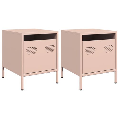 Tables de chevet 2 pcs rose 35x39x43,5 cm acier - Photo n°2; ?>