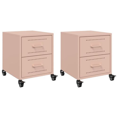 Tables de chevet 2 pcs rose 36x39x43,5 cm acier - Photo n°2; ?>