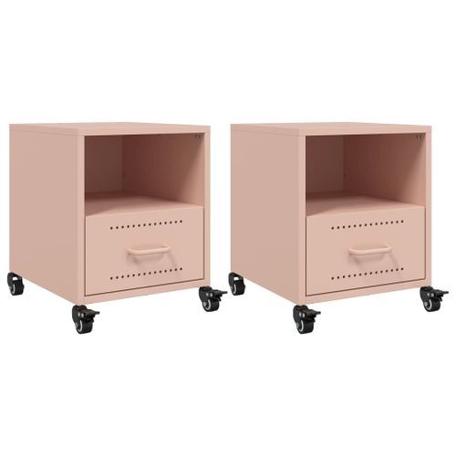 Tables de chevet 2 pcs rose 36x39x43,5 cm acier - Photo n°2; ?>