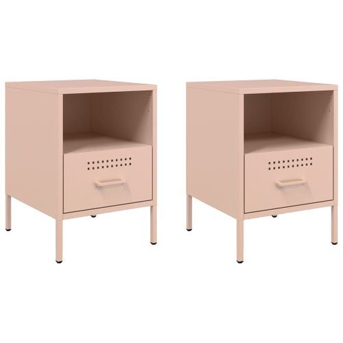 Tables de chevet 2 pcs rose 36x39x50,5 cm acier laminé à froid - Photo n°2; ?>