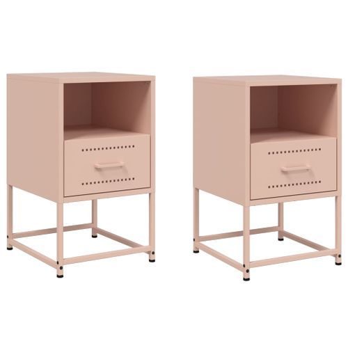 Tables de chevet 2 pcs rose 36x39x60,5 cm acier - Photo n°2; ?>