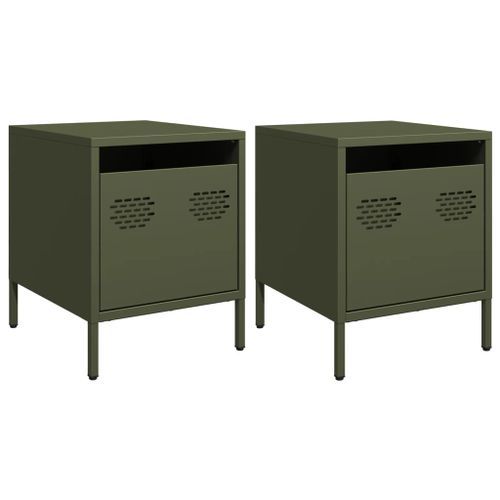 Tables de chevet 2 pcs vert olive 35x39x43,5 cm acier - Photo n°2; ?>