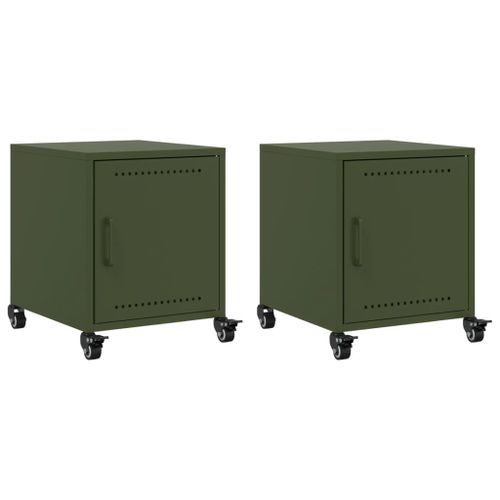 Tables de chevet 2 pcs vert olive 36x39x43,5 cm acier - Photo n°2; ?>