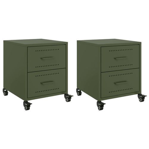 Tables de chevet 2 pcs vert olive 36x39x43,5 cm acier - Photo n°2; ?>