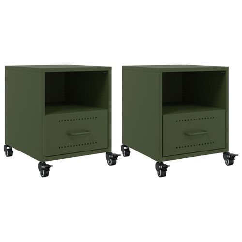 Tables de chevet 2 pcs vert olive 36x39x43,5 cm acier - Photo n°2; ?>