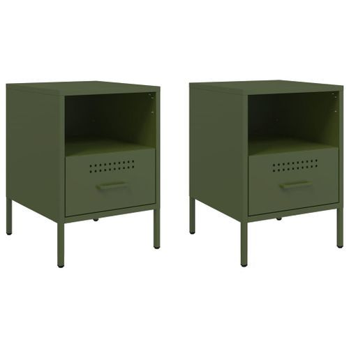 Tables de chevet 2 pcs vert olive 36x39x50,5 cm - Photo n°2; ?>