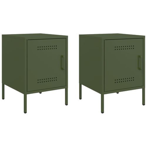 Tables de chevet 2 pcs vert olive 36x39x50,5 cm acier - Photo n°2; ?>