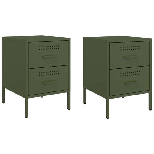 Tables de chevet 2 pcs vert olive 36x39x50,5 cm acier - Photo n°2; ?>