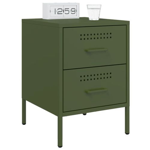 Tables de chevet 2 pcs vert olive 36x39x50,5 cm acier - Photo n°3; ?>